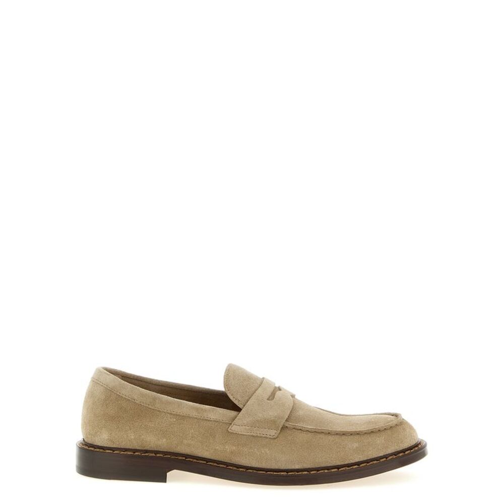 Doucal's Beige Calfskin Slip-On Men's Loafers